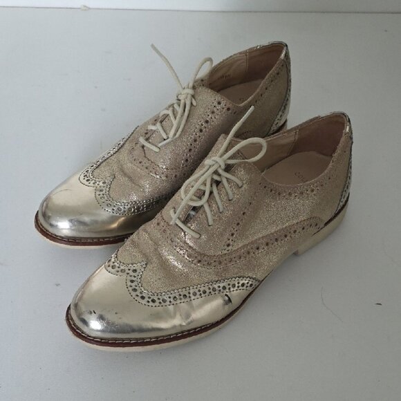 COLE HAAN | Skylar Oxford shoes gold metallic SZ 7.5B - Picture 1 of 5